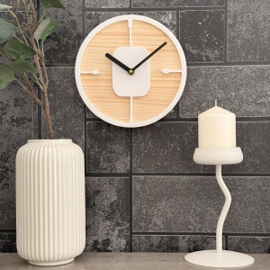 Ceas decorativ de perete, Mecanism SILENTIOS, DECORADI®, Diametru 21 cm, Cadran din LEMN NATURAL, Eco-friendly, Design Modern, Alb, Printat 3D din PLA ECO(plastic biodegradabil) - Img 2