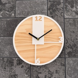 Ceas decorativ de perete, Mecanism SILENTIOS, DECORADI®, Diametru 26 cm, Cadran din LEMN NATURAL, Eco-friendly, Design Modern, Alb, Printat 3D din PLA ECO(plastic biodegradabil)