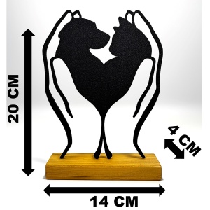 Decoratiune Casa, Caine si Pisica tinute in palme – DECORADI®, Eco-friendly, Baza din Lemn Natural, Design Modern, Negru 20cm – Cadou sau Decoratiune de interior ideala pentru iubitorii de animale, Printat 3D din PLA (plastic biodegradabil) - Img 6