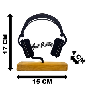 Decoratiune Casa, Casti cu portativ – DECORADI®, Eco-friendly, Baza din Lemn Natural, Design Modern, Negru 17cm – Cadou sau decoratiune de interior ideala pentru iubitorii de muzica, Printat 3D din PLA Eco (plastic biodegradabil) - Img 6