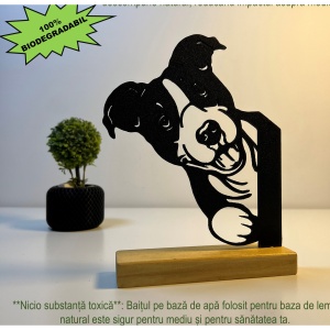 Decoratiune Casa, Catel – DECORADI®, Eco-friendly, Baza din Lemn Natural, Design Modern, Negru 19cm – Cadou sau Decoratiune de interior ideala pentru iubitorii de animale, Printat 3D din PLA ECO (plastic biodegradabil) - Img 3