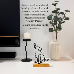 Decoratiune Casa, Catel cu fluture pe nas – DECORADI®, Eco-friendly, Baza din Lemn Natural, Design Modern, Negru 20.5cm – Cadou sau Decoratiune de interior ideala pentru iubitorii de animale, Printat 3D din PLA (plastic biodegradabil) - Img 4