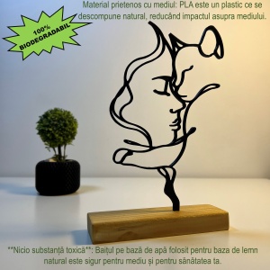 Decoratiune Casa, Chip feminin si pisica – DECORADI®, Eco-friendly, Baza din Lemn Natural, Design Modern, Negru 21cm – Cadou sau Decoratiune de interior ideala pentru iubitorii de animale, Printat 3D din PLA ECO (plastic biodegradabil) - Img 3