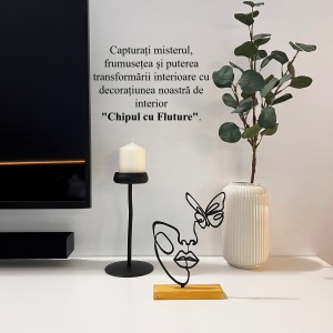 Decoratiune Casa, Chipul cu Fluture – DECORADI®, Eco-friendly, Baza din Lemn Natural, Design Abstract, Negru 22cm – Cadou sau Decoratiune de interior cu design modern, Printat 3D din PLA Eco (plastic biodegradabil) - Img 4