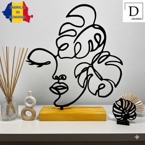 Decoratiune Casa, Chipul cu Frunze – DECORADI®, Eco-friendly, Baza din Lemn Natural, Design Abstract, Negru 21 cm – Cadou sau Decoratiune de interior cu design modern, Printat 3D din PLA Eco (plastic biodegradabil) - Img 2