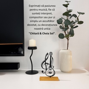 Decoratiune Casa, Chitara & Cheia Sol – DECORADI®, Eco-friendly, Baza din Lemn Natural, Design Modern, Negru 20.5cm – Cadou sau decoratiune de interior ideala pentru iubitorii de muzica, Printat 3D din PLA Eco (plastic biodegradabil) - Img 4