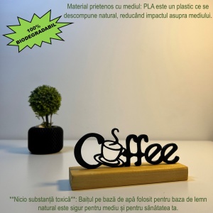 Decoratiune Casa, Coffee – DECORADI®, Eco-friendly, Baza din Lemn Natural, Design Modern, Negru 7cm – Cadou sau Decoratiune de interior ideala pentru iubitorii de cafea, Printat 3D din PLA(plastic biodegradabil) - Img 3