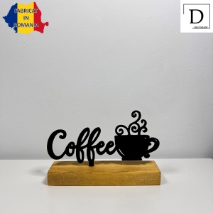 Decoratiune Casa, Coffee Cup – DECORADI®, Eco-friendly, Baza din Lemn Natural, Design Modern, Negru 9cm – Cadou sau Decoratiune de interior ideala pentru iubitorii de cafea, Printat 3D din PLA(plastic biodegradabil) - Img 2