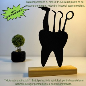 Decoratiune Casa, Dentist – DECORADI®, Eco-friendly, Baza din Lemn Natural, Design Modern, Negru 20cm – Cadou sau Decoratiune de interior ideala pentru Medic Stomatolog, Printat 3D din PLA Eco(plastic biodegradabil) - Img 3