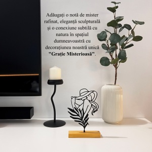 Decoratiune Casa, Eleganta Feminina – DECORADI®, Eco-friendly, Baza din Lemn Natural, Design Abstract, Negru 21cm – Cadou sau Decoratiune de interior cu design modern, Printat 3D din PLA Eco (plastic biodegradabil) - Img 4