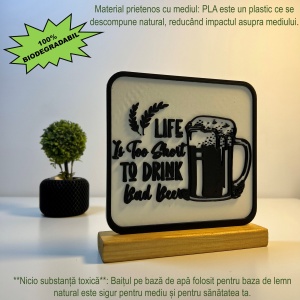 Decoratiune Casa, Halba cu Bere – DECORADI®, Eco-friendly, Baza din Lemn Natural, Design Abstract, alb / negru 17cm – Cadou sau Decoratiune de interior cu design modern, Printat 3D din PLA ECO (plastic biodegradabil) - Img 3