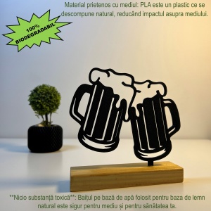 Decoratiune Casa, Halbe cu bere – DECORADI®, Eco-friendly, Baza din Lemn Natural, Design Abstract, Negru 13cm – Cadou sau Decoratiune de interior cu design modern, Printat 3D din PLA Eco(plastic biodegradabil) - Img 3