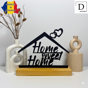 Decoratiune Casa, Home Sweet Home – DECORADI®, Eco-friendly, Baza din Lemn Natural, Design Modern, Negru 14 cm – Cadou sau Decoratiune de interior ideala pentru Casa Noua, Printat 3D din PLA Eco (plastic biodegradabil) - Img 2