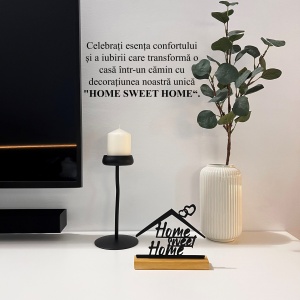 Decoratiune Casa, Home Sweet Home – DECORADI®, Eco-friendly, Baza din Lemn Natural, Design Modern, Negru 14 cm – Cadou sau Decoratiune de interior ideala pentru Casa Noua, Printat 3D din PLA Eco (plastic biodegradabil) - Img 4