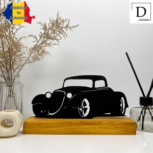 Decoratiune Casa, Hot Rod – DECORADI®, Eco-friendly, Baza din Lemn Natural, Cadou sau Decoratiune de interior pentru ideala iubitorii de masini, Design Modern, Negru 9 cm, Printat 3D din PLA Eco (plastic biodegradabil) - Img 2