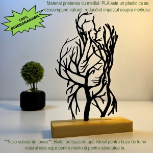 Decoratiune Casa, Indragostiti imbratisati – DECORADI®, Eco-friendly, Baza din Lemn Natural, Design Modern, Negru 21cm – Cadou sau Decoratiune de interior ideala pentru cupluri, Printat 3D din PLA Eco (plastic biodegradabil) - Img 3