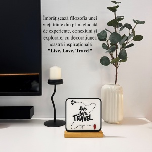 Decoratiune Casa, Live, Love, Travel – DECORADI®, Eco-friendly, Baza din Lemn Natural, Design Modern, alb/negru 15cm – Cadou sau Decoratiune de interior ideala pentru iubitorii de calatorii, Printat 3D din PLA (plastic biodegradabil) - Img 4