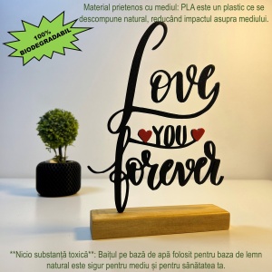 Decoratiune Casa, Love You Forever – DECORADI®, Eco-friendly, Baza din Lemn Natural, Cadoul Perfect pentru persoana IUBITA, Negru / Rosu 21cm – Decoratiune de interior cu Design Modern, Printat 3D din PLA Eco (plastic biodegradabil) - Img 3