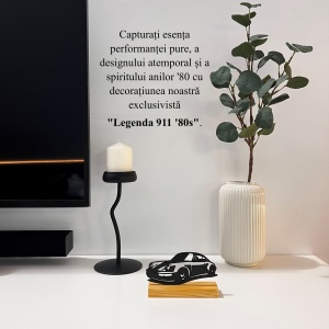 Decoratiune Casa, Masina Clasica Anii '80 – DECORADI®, Eco-friendly, Baza din Lemn Natural, Cadou sau Decoratiune de interior pentru ideala iubitorii de masini, Design Modern, Negru 9cm, Printat 3D din PLA Eco (plastic biodegradabil) - Img 2