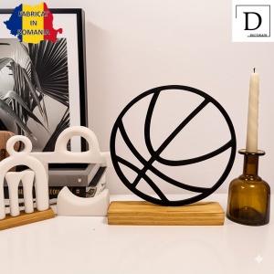 Decoratiune Casa, Minge de baschet – DECORADI®, Eco-friendly, Baza din Lemn Natural, Design Abstract, Negru 16.5cm – Cadou sau Decoratiune de interior ideala pentru iubitorii de sport, Printat 3D din PLA (plastic biodegradabil) - Img 2