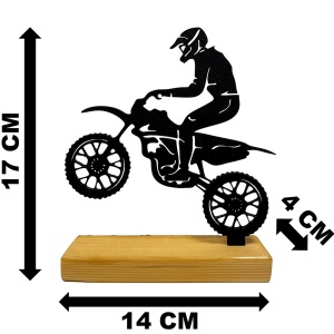 Decoratiune Casa, Motociclist – DECORADI®, Eco-friendly, Baza din Lemn Natural, Design Modern, Negru 17cm – Cadou sau Decoratiune de interior ideala pentru iubitorii de Moto, Printat 3D din PLA ECO(plastic biodegradabil) - Img 6
