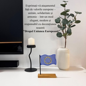 Decoratiune Casa, Steag Uniunea Europeana – DECORADI®, Eco-friendly, Baza din Lemn Natural, Design Abstract, albastru/galben 17.5cm – Cadou sau Decoratiune de interior cu design modern, Printat 3D din PLA Eco (plastic biodegradabil) - Img 4