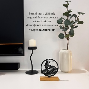 Decoratiune Casa, Tren clasic – DECORADI®, Eco-friendly, Baza din Lemn Natural, Design Modern, Negru 16cm – Cadou sau Decoratiune de interior ideala pentru iubitorii de calatorii, Printat 3D din PLA ECO (plastic biodegradabil) - Img 4