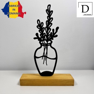 Decoratiune Casa, Vaza cu flori – DECORADI®, Eco-friendly, Baza din Lemn Natural, Design Abstract, Negru 21cm – Cadou sau Decoratiune de interior ideala pentru iubitorii de natura, Printat 3D din PLA Eco (plastic biodegradabil) - Img 2