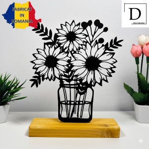 Decoratiune Casa, Vaza cu flori – DECORADI®, Eco-friendly, Baza din Lemn Natural, Design Abstract, Negru 18.5cm – Cadou sau Decoratiune de interior ideala pentru iubitorii de natura, Printat 3D din PLA Eco(plastic biodegradabil) - Img 2