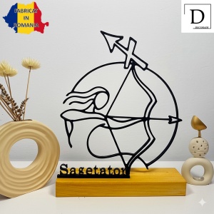 Decoratiune Casa, zodia SAGETATOR – DECORADI®, Eco-friendly, Baza din Lemn Natural, Design Abstract, Negru 17.5 cm – Cadou sau Decoratiune de interior cu design modern, Printat 3D din PLA Eco (plastic biodegradabil) - Img 2