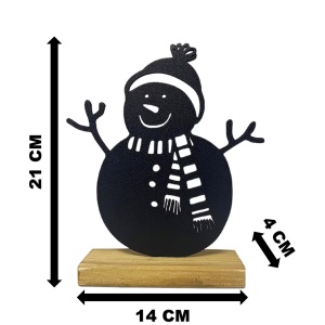 Decorațiune Crăciun, Om de Zăpadă – Eco-friendly, Baza din Lemn Natural, Negru 21cm, Handmade, Decor Interior Birou, Sufragerie, Cadou Crăciun, Printat 3D din PLA Eco (plastic biodegradabil), DECORADI® - Img 6