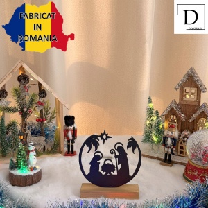 Decorațiune Crăciun, Scenă Nașterea Domnului – Eco-friendly, Baza din Lemn Natural, Negru 17cm, Handmade, Decor Interior Birou, Sufragerie, Cadou Crăciun, Printat 3D din PLA Eco (plastic biodegradabil), DECORADI® - Img 3