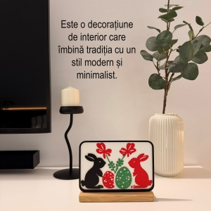 Decoratiune de Paste cu Iepurasi, Eco-friendly, Baza din Lemn Natural, Multicolor, 15 cm, Handmade, Decor Interior Birou, Sufragerie, Cadou Paste, Printat 3D din PLA Eco (plastic biodegradabil), DECORADI® - Img 4