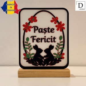 Decoratiune Paste Fericit, Eco-friendly, Baza din Lemn Natural, Multicolor, 19 cm, Handmade, Decor Interior Birou, Sufragerie, Cadou Paste, Printat 3D din PLA Eco (plastic biodegradabil), DECORADI® - Img 2