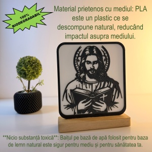 Decoratiune religioasa Iisus Hristos, DECORADI, Baza din lemn natural, Alb/Negru, 17 cm - Img 3
