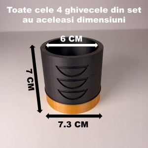 Set 4 Ghivece pentru plante mici (plantele nu sunt incluse), Diametru intern 6 cm, Auriu / Negru, Printat 3D din PLA ECO(plastic biodegradabil) - Img 6