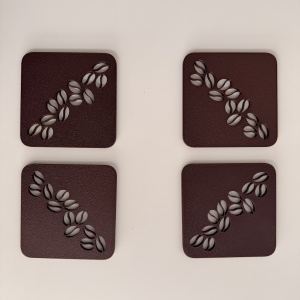 Set 4 suporturi / coastere pahare, Boabe cafea, patrat, 10 X 10 cm, Maro, cutie inclusa, imprimate 3D - Img 2