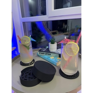 Set 6 suporturi / coastere pahare, diametru 9 cm, negru, cutie inclusa, imprimate 3D, model 3005 - Img 3