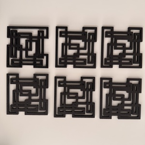 Set 6 suporturi / coastere pahare, patrat, 9 X 9 cm, Negru, cutie inclusa, imprimate 3D - Img 2