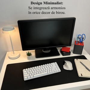 Set organizator de birou multifunctional, Suport 6 instrumente de scris si accesorii (12 X 9 X 9 CM) + Cutiuta suplimentara cu capac (4 X 9 X 9 CM), Rosu/Negru, imprimat 3D din PLA (Bioplastic) - Img 4