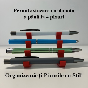 Suport pentru 4 pixuri, Rosu, imprimat 3D din PLA (Bioplastic) - Img 2