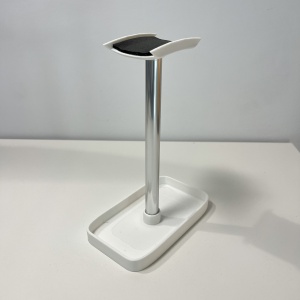 Suport pentru casti de birou cu tavita, Alb, Aluminiu eloxat, imprimat 3D din PLA (Bioplastic), Material moale
