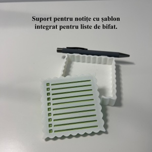 Suport pentru notite de birou cu spatiu dedicat pentru pixuri + sablon pentru liste personalizate, Alb,9.5 cm, imprimat 3D din PLA (Bioplastic) - Img 4