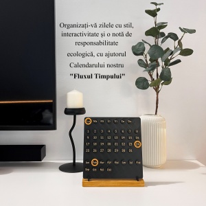 Calendar decorativ birou – Perpetuu, DECORADI®, Eco-friendly, Baza din Lemn Natural, Design Abstract, negru / auriu, 23cm – Cadou sau Decoratiune de interior cu design modern, Printat 3D din PLA ECO (plastic biodegradabil) - Img 4