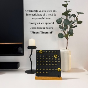 Calendar decorativ birou – Perpetuu, DECORADI®, Eco-friendly, Baza din Lemn Natural, Design Abstract, negru / galben, 23cm – Cadou sau Decoratiune de interior cu design modern, Printat 3D din PLA ECO (plastic biodegradabil) - Img 4