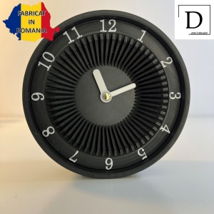 Ceas de birou - Mecanism SILENTIOS – DECORADI®, Eco-friendly, Afisare cu cifre arabe, Design Modern, Negru, Diametru 12 cm – Cadou sau Ceas de camera decorativ cu design modern, Printat 3D din PLA ECO(plastic biodegradabil) - Img 2