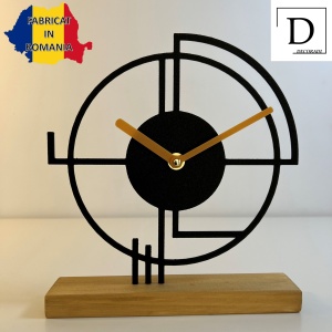 Ceas de birou - Mecanism SILENTIOS – DECORADI®, Eco-friendly, Baza din Lemn Natural, Design Abstract, Negru 22 cm – Cadou sau Ceas de camera decorativ cu design modern, Printat 3D din PLA ECO(plastic biodegradabil) - Img 2
