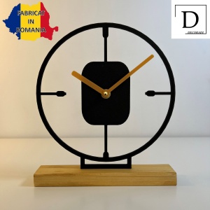 Ceas de birou - Mecanism SILENTIOS – DECORADI®, Eco-friendly, Baza din Lemn Natural, Design Abstract, Negru 23cm – Cadou sau Ceas de camera decorativ cu design modern, Printat 3D din PLA ECO (plastic biodegradabil) - Img 2