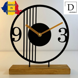 Ceas de birou - Mecanism SILENTIOS – DECORADI®, Eco-friendly, Baza din Lemn Natural, Design Abstract, Negru 23cm – Cadou sau Ceas de camera decorativ cu design modern, Printat 3D din PLA ECO(plastic biodegradabil) - Img 2