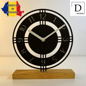 Ceas de birou - Mecanism SILENTIOS – DECORADI®, Eco-friendly, Baza din Lemn Natural, Afisare cu cifre arabe, Design Abstract, Negru 22.5 cm – Cadou sau Ceas de camera decorativ cu design modern, Printat 3D din PLA (plastic biodegradabil) - Img 2